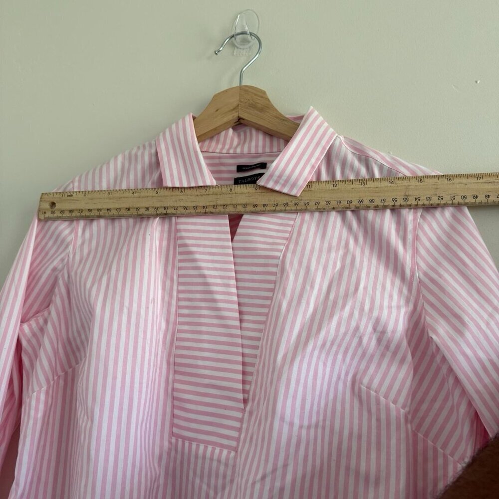 Talbots non-iron striped blouse size 2 long sleeve V-neck shirt office classic - Picture 5 of 11